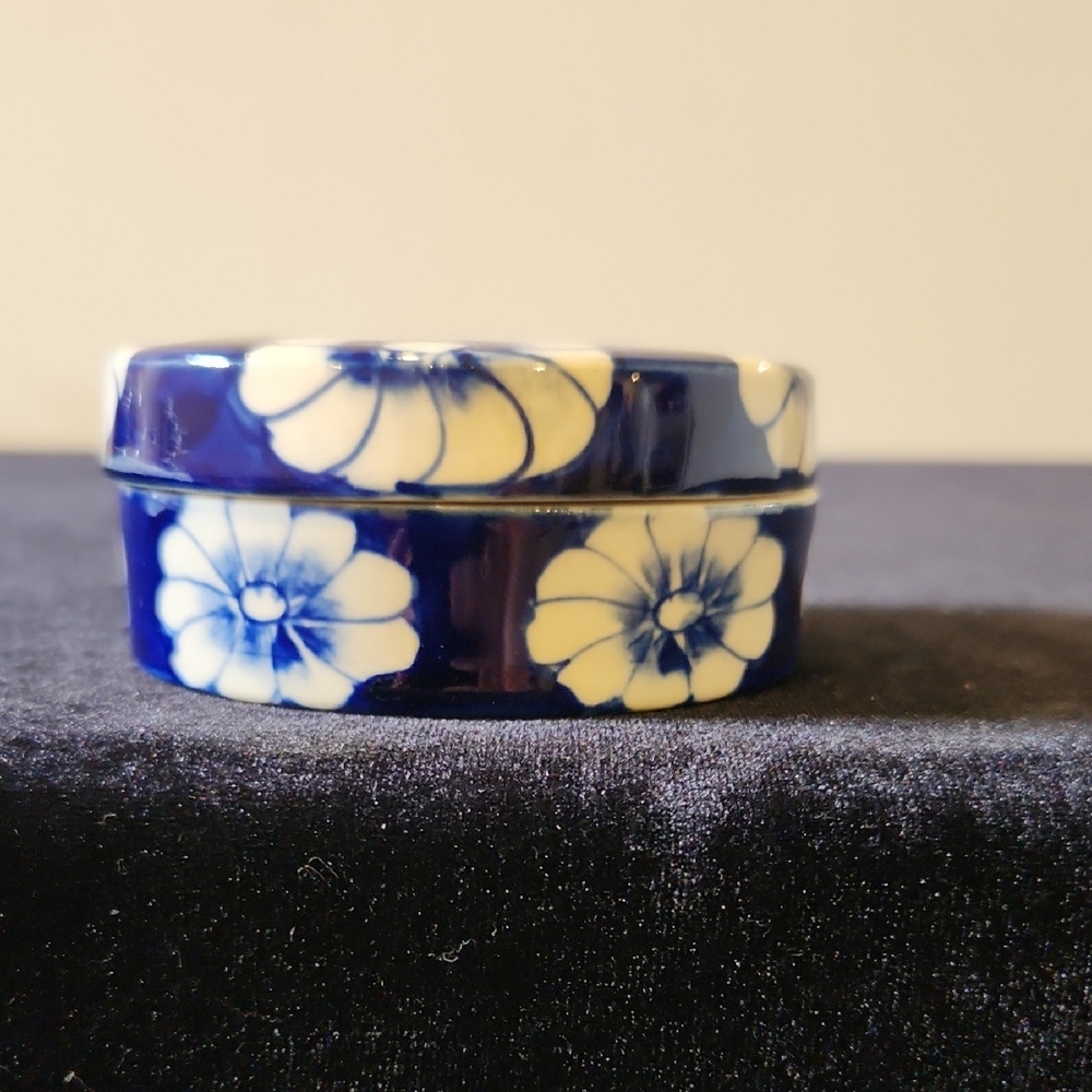 Vietnamese Blue and White Floral Ceramic Box